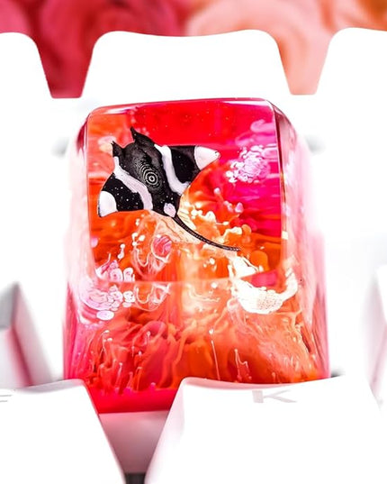 Manta Ray Artisan Keycap Pink Orange Ocean Coral R1 SA Profile Custom Sea Creatures Keycaps 1U ESC Handmade Gaming Resin Key Cap Cherry MX Switch Compatible Mechanical Keyboard Manta Ray Lover Gift