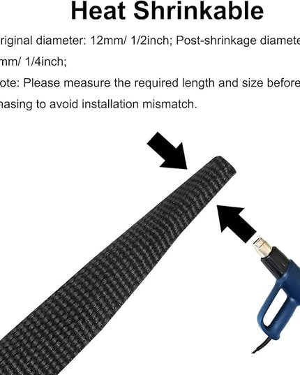 MECCANIXITY Braided Cable Sleeves Heat Shrinkable Fabric Sleeving, 1/2" 40ft Black 2:1 Ratio Heat Shrinkable Cord Protector for Harness Cable, Network Cable Protection, Cable Management