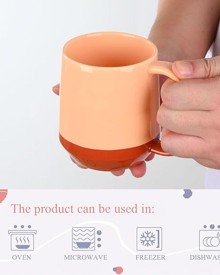 Miicol Ceramic Coffee Mug, 16 oz Large Coffee Cup, Tea Mug with Handle, Flat Bottom Mug for Men, Women, Office, Microwave and Dishwasher Safe, Multi-Color, Caramel Peach