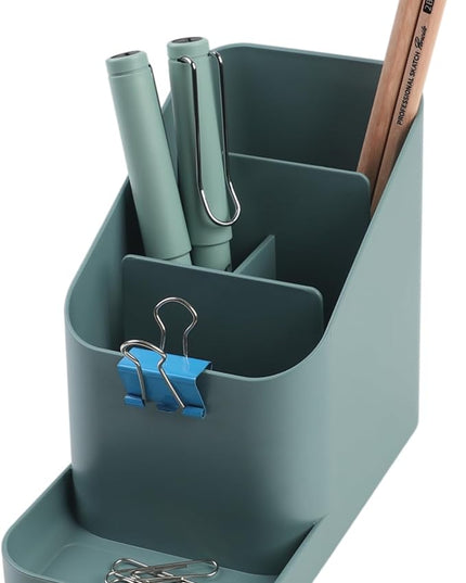 BLUE GINKGO Desk Holder – Korean-Made Office Organizer for Pencils, Pens, Notes, and Desk Supplies (Green)
