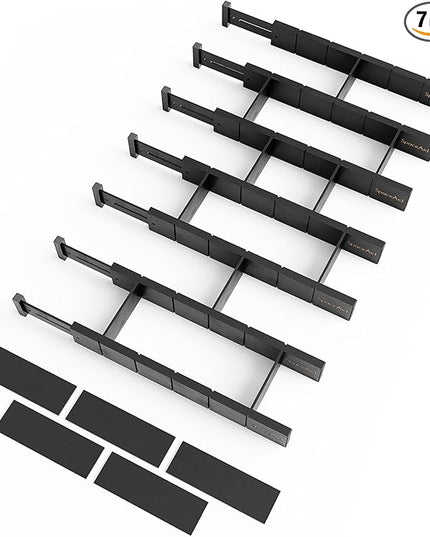 SpaceAid Bamboo Drawer Dividers with Inserts and Labels, Kitchen Adjustable Drawer Organizers, Expandable Organization for Home, Office, Dressers, 7 Dividers with 15 Inserts (17"-22" Black)