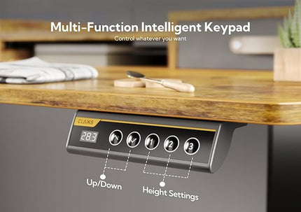 Claiks Standing Desk with Drawers, Adjustable Stand Up Electric Standing Desk Adjustable Height with Storage Shelf and Splice Board, 63 Inch, Rustic Brown