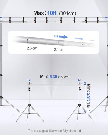 EMART Backdrop Stand 10x8.5ft(WxH) Photo Studio Adjustable Background Stand Support kit with 2 Crossbars, 8 Clamps, 2 Sandbags and Carry Bag for Parties, Events Decoration, Wedding, Photography-Silver