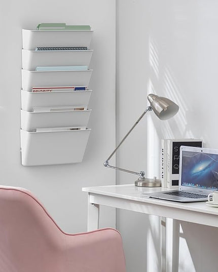 Clear Acrylic Single Pocket, Plastic Hanging Wall Mount File Holder for Office Home (White, 3 Pack)