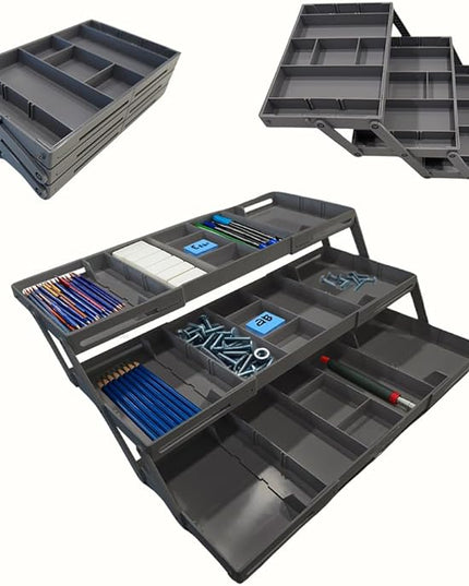 3 Tier Drawer Organizer, Multi Level Smart Drawer Organizer for Desk, Expandable Organizer for Office, Makeup, Jewelry, Kitchen, Folding Storage for Home and Office Drawers - Gray