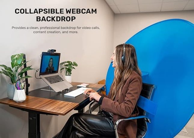 Webaround Big Shot 56" | Blue | Portable Collapsible Webcam Backdrop | Attaches to Any Chair | Wrinkle-Resistant Fabric | Ultra-Quick Setup and Takedown | Perfect for Zoom, Webex, Teams, etc.