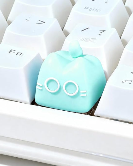 Artisan Keycaps, Cute Cat Custom Key Caps for MX Mechanical Keyboard, Resin Handmade 1U Replacement for Esc Arrow Keys (Green cat)