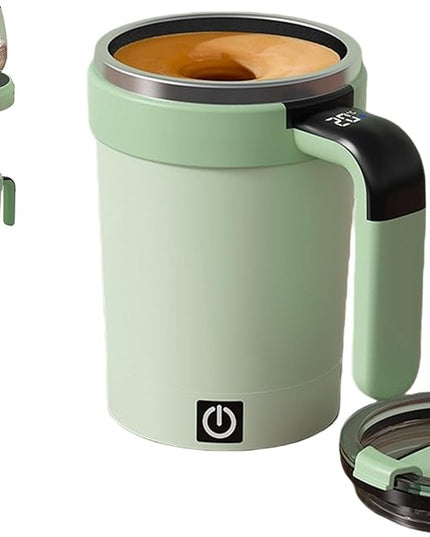Self Stirring Coffee Mug with Lid,304 Stainless Steel Self Stirring Cup,Rechargeable Coffee Mug with Temperature Display,Suitable for Home and Office (Green)