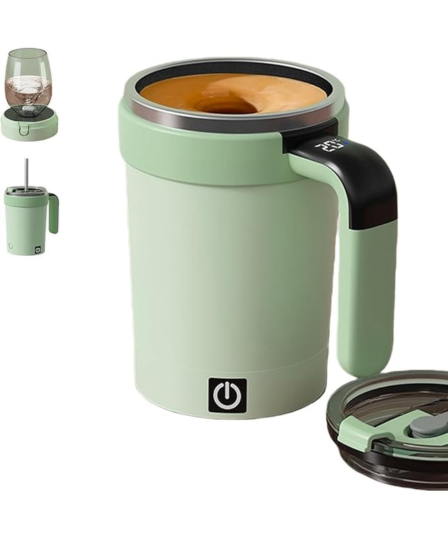 Self Stirring Coffee Mug with Lid,304 Stainless Steel Self Stirring Cup,Rechargeable Coffee Mug with Temperature Display,Suitable for Home and Office (Green)