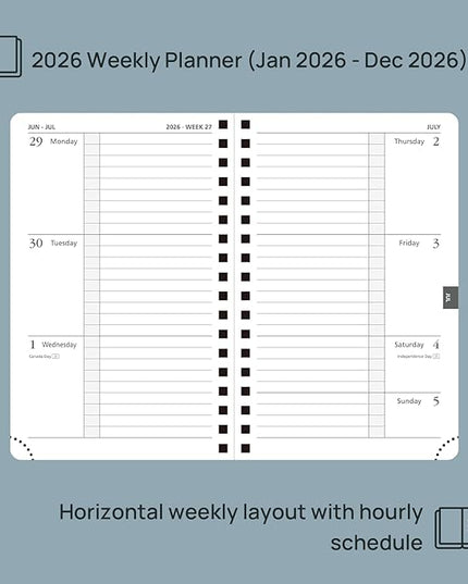 POPRUN 2026 Pocket Planner, (Small Size-4'' x 6.25'') - Daily Weekly and Monthly Calendar Agenda 2026 Appointment Book with Monthly Tabs, Spiral Soft Cover, Inner Pocket, 100 GSM - Navy Blue
