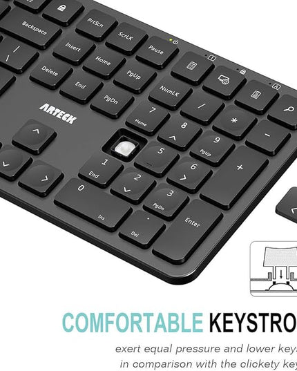 Arteck 2.4G USB Wireless Keyboard Ultra Slim Full Size Keyboard with Numeric Keypad and Media Hotkey for Computer/Desktop/PC/Laptop/Surface/Smart TV and Windows 11/10
