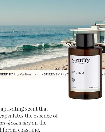 Scentify Malibu Aroma Oil Refill Scent for Oil Diffusers - Lemon, White Tea, Thyme, Cedar, Musk Scents - Luxurious Relaxing Aromatherapy Diffuser Fragrance 100ml, 3.38 oz