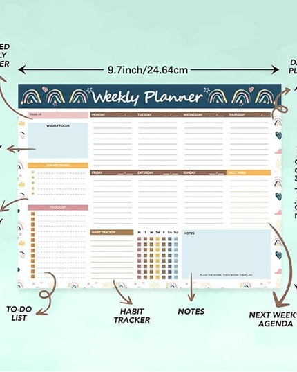 RSORGN Weekly Planner, 52 Pages Undated Daily List Schedule Notebook Time Management Memo Pad for Office, Home Planning & School Scheduling (Pattern-D)