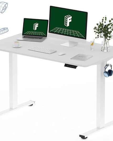FLEXISPOT One-Piece Electric Standing Desk, 48 x 30 Inches Adjustable Desk with Seamless Desktop, Memory Controller Height Adjustment (White Frame + White Desktop, 2 Packages)