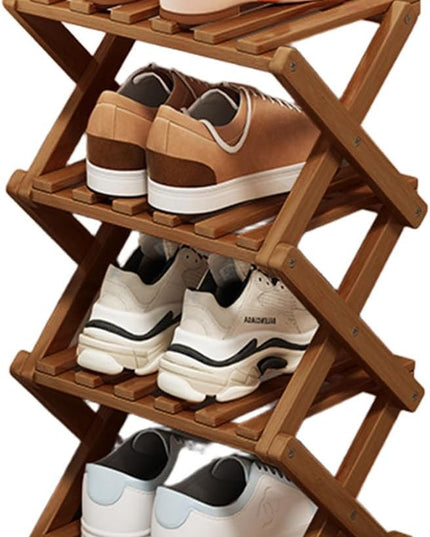 Comeon Bamboo Shoe Rack, Foldable Vertical Shoe Rack for Front Door Entrance Narrow Shoe Organizer Small Shoe Shelf for Entryway Shoe Storage Closet Multi-Tier (Brown Colors,4 Layers)