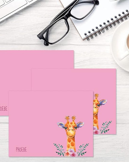 Current Mini Giraffe Personalized Note Cards - 24 Cards with White Envelopes, 4¼ x 5½ Inch Size, Blank Stationery, Add Names or Text, For Thank You Notes, Invitations, & Announcements