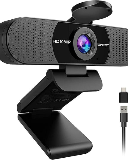 EMEET 1080P Webcam with Microphone, C960 Web Cam, 2 Mics, 90° FOV, USB Type-A & A-to-C Adapter, Plug&Play Computer Camera for Online Calling, Zoom/Teams/Facetime, Switch 2 Camera Support, 2025 Version