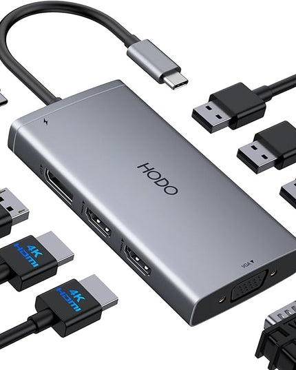 USB C Docking Station Dual Monitor Adapter for Dell HP, Laptop Docking Station 3 Monitors Quad Display USB C Hub Dongle to 4K HDMI+DP+VGA,3 USB2.0,100W PD,8 in 1 Thunderbolt Dock for Lenovo,Surface