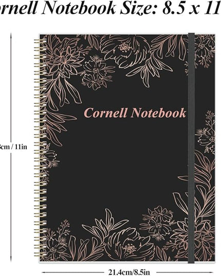 Yaridar A4 Cornell Notes Notebook - 8.5" x 11" College Spiral Cornell Notebooks for Note Taking, Subject College Ruled Steno Pads for Office School/Home, Black Flower