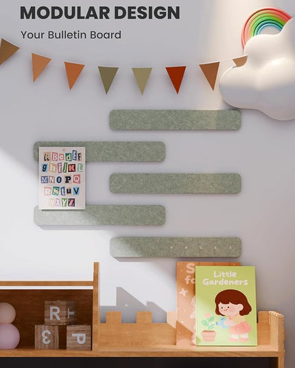 Fluxynara Cork Board Alternative Felt Strip Board 5-Pack 13"x2", Office Pin Board with 35 Push Pins, Adhesive Install for Bedroom Door & Home Office(Sage)