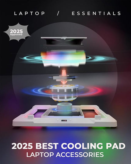 DEPGI Laptop Cooling Pad, Laptop Cooler Stand with 5.5" Movable Fan Easy to Clean, Auto Temp Sensor & 3-Speed Manual Control, Ultra Quiet ≤40dB for 14–17.3 Inch Laptops, White