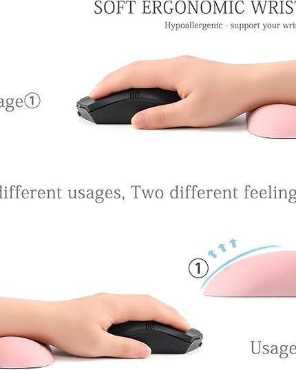 UnivoColors Design-Wave Set of Wrist Rest,Artificial Sheepskin+Memory Foam+Ergonomic+Anti-Slip Gel, Resilience Support During Work and Gaming,Keyboard Accessory,Pink