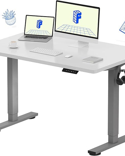 FLEXISPOT EN1 One-Piece Standing Desk with 1-Inch Thick Desktop, 48"x30" Electric Height Adjustable Desk for Home Office & Multi-Device Workstations, White(Silver Frame)