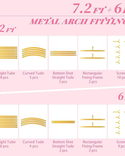 Metal Arch Backdrop Stand, 7.2FT+6FT Wedding Arch Backdrop Stand, Set of 2 Gold Backdrop Arch Stand, Wedding Arch Frame for Wedding Ceremony Birthday Party Baby Shower Graduation Ceremony Decoration