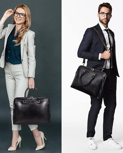 Blofinche Laptop Messenger shoulder bag: Genuine Leather work Briefcase 13.3 15.6 inch designer handbag