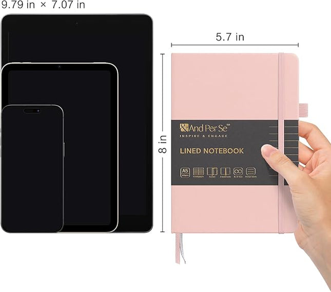 &And Per Se Lined Journal Notebook (3 Packs), 160 Pages 100GSM Thick Paper, A5 Hardcover College Ruled Journals for Writing, 5.7'' x 8'' (Cyan, Pink & Purple)