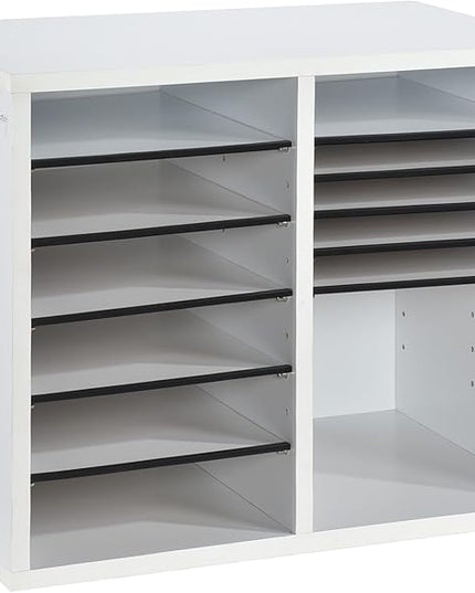 AdirOffice Wooden Adjustable Literature Organizer, 12 Compartment Office Mailbox, or Classroom Literature Organizer, White