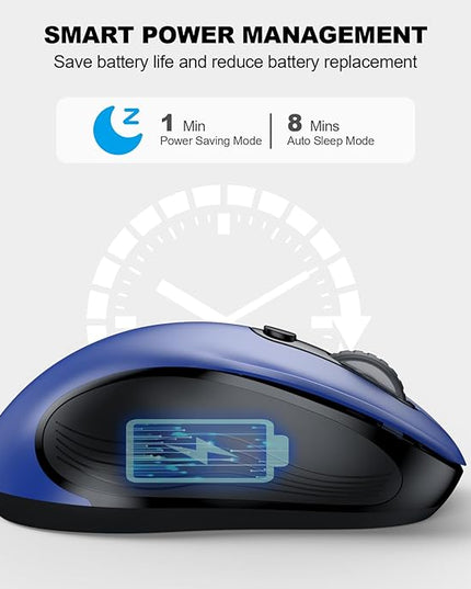 WisFox 2.4G Wireless Mouse for Laptop, Ergonomic Computer Mouse with USB Receiver and Type-C Adapter, 3 Adjustable Levels, 6 Button Cordless Wireless Mice for Windows Mac PC Notebook (Blue)