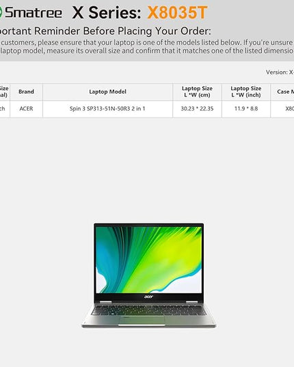 Smatree Hard EVA Protective Sleeve Case Compatible for 13.3 inch Acer Spin 3 SP313-51N-50R3 2 in 1 Laptop, Slim and Anti-Shock Case Notebook Bag(Not Fit with 14 inch Spin 3 SP314) (X8035T)