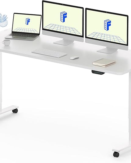 FLEXISPOT E6 MAX Dual Motor 60x24 Inch 3-Stage Heavy Duty Standing Desk, 330lbs Weight Capacity, Height Adjustable Desk w/Cable Management & Wheels (Seamless White Desktop + White Frame)