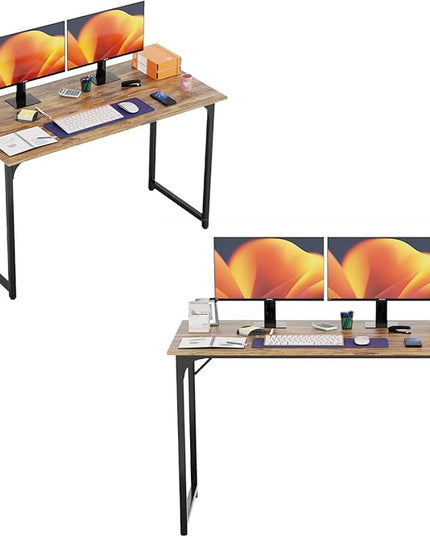 PayLessHere | 47 Inch Computer Desk | Brown | Office Desk with Metal Frame, Adjustable Feet | Water-Resistant, Scratchproof Surface | Sturdy Writing Table for Home Office or Study | Pack of 2