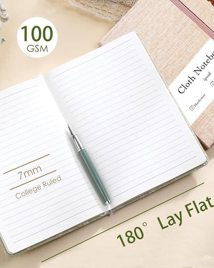 Linen Notebook, College Ruled, Hardcover, Lay Flat, B6, Small, 5x7, Thick, 100gsm, Pink, Journal for Writing