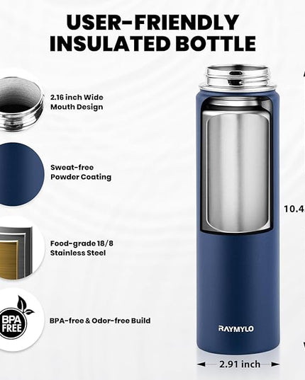 Insulated Water Bottle 24oz, Triple Wall Vacuum Stainless Steel (Cold for 48 Hrs, Hot for 24Hrs), Leak Proof & Non-BPA, 24oz Hydro Water Flask with Paracord Handle & Straw Spout Lids