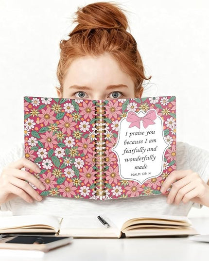 I Praise You Because I am Fearfully and Wonderfully Made Spiral Notebook, Coquette Floral Christian Notebook for Women Girls, Pink Bow School Supplies, Preppy Bible Gifts for Coquette Bow Lover