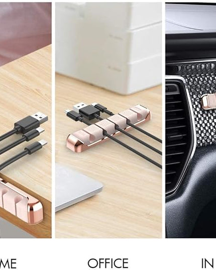 AHASTYLE Cable Organizer Holder 5 Slots Desktop Cord Wire Clips Keeper for Organizing USB Cable/Power Cord/Wire Home Office and Car (Pink)
