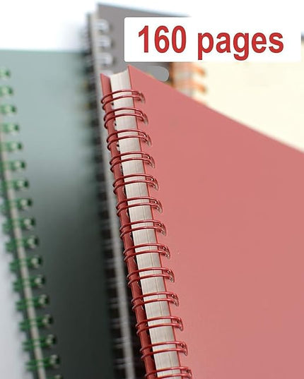 Yansanido Spiral Notebook, 4 Pcs A5 Thick Plastic Hardcover Graph Paper 4 Color 80 Sheets -160 Pages Journals for Study and Notes (Grid-4pcs Wine Red,Brown,Green,ivory, A5)