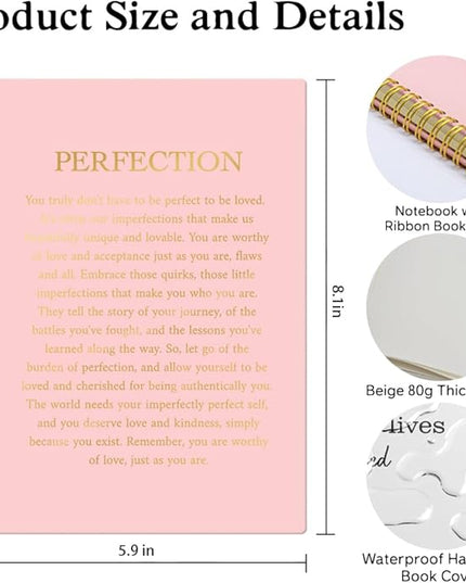 XQLZY Perfection Pink Gold Spiral Self-Affirmation Notebook, Resignation Retirement Promotion Inspirational Gifts for Woman Coworker Boss Friend, Encouragement Friendship Gifts for Sisters BFF