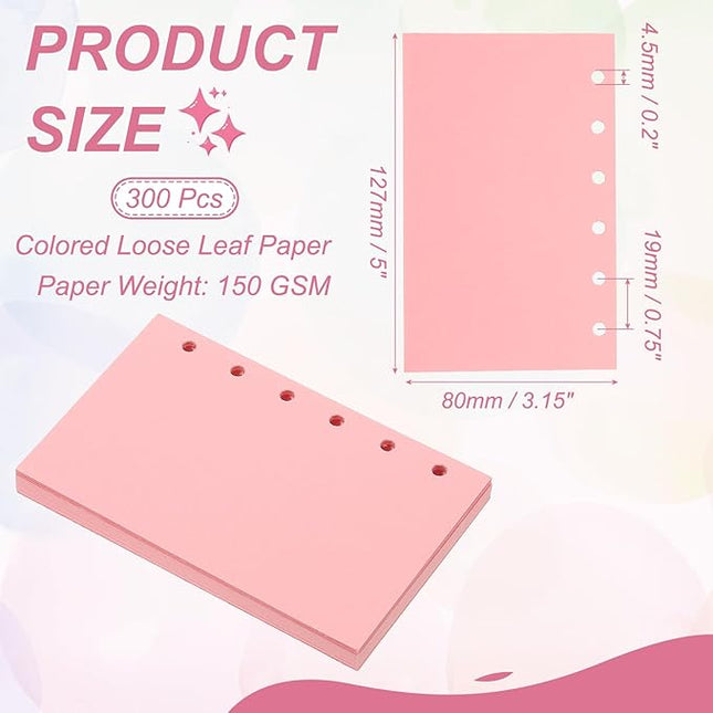 PATIKIL Colored Loose Leaf Paper, 5" x 3.2"(A7) 300 Sheets 6 Holes Punched 150GSM Blank Binder Refill Paper Supplies for Office Note Taking Teacher Planner Journal Notebook, Pink