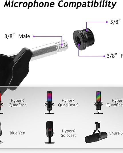 Mic Boom Arm, Adjustable Mic Arm for Shuer MV7+ Shuer MV6 HyperX QuadCast Shure SM7B Blue Yeti and Most Microphone for Podcast Gaming Streaming Recording