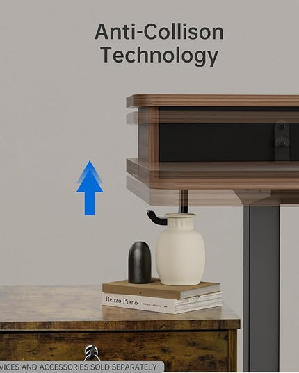 HUANUO 55" x 26" Electric Standing Desk with 2 Drawers, C-Clamp Mount Compatible, Height Adjustable Computer Desk, Home Office Stand Up Desk with 4 Preset Heights & 2 Hooks, Walnut