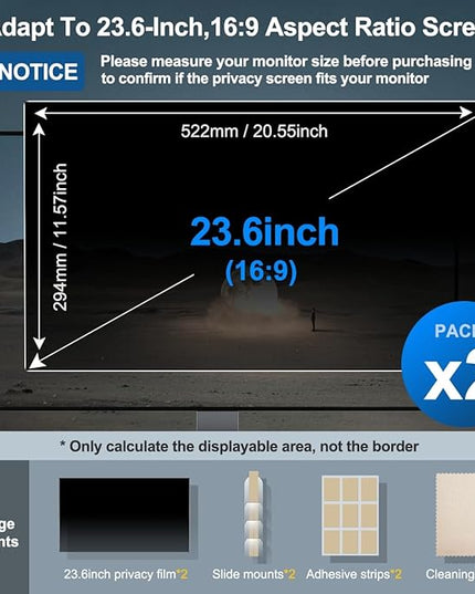 JEAPKA [2-Pack] 23.6 Inch Privacy Screen for Monitor Computer Screen Privacy Filter for 16:9 Widescreen Monitor Desktop PC Monitor Privacy Film Monitor Privacy Shield and Anti-Glare Protector