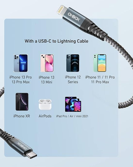 ohbox USB C to Lightning Cable 3Pack 6FT iPhone Fast Charger Cable USB-C iPhone Charging Cord Compatible with iPhone 14 13 13 Pro Max 12 12 Pro Max 11 XS XR X 8 iPad