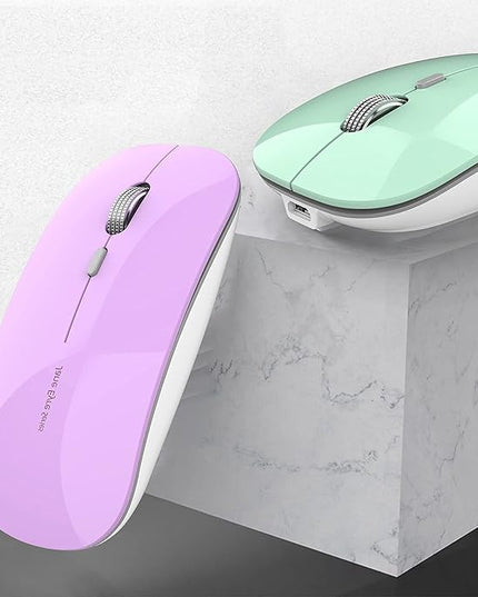 Uciefy Q5 Slim Rechargeable Wireless Mouse, 2.4G Portable Optical Silent Ultra Thin Wireless Computer Mouse with USB Receiver and Type C Adapter, Compatible with PC, Laptop, Desktop (Purple)