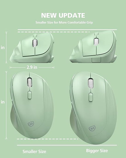 Ergonomic Wireless Mouse with USB Receiver for PC Computer, Laptop and Desktop, Ergo Vertical Mouse with Silent Clicks Long Battery Life, Up to 1600 DPI & 1 AA Battery Powered, Green