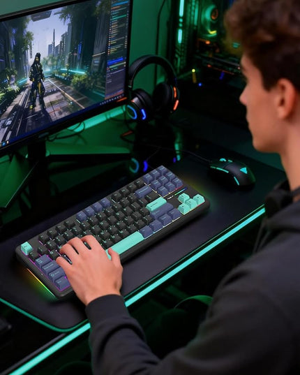Aula F87 Pro Gaming Keyboard, Tri-Mode BT5.0/2.4GHz/USB-C Hot-Swappable RGB Wireless Mechanical Keyboard, Gasket Mount, 4000mAh, for Windows/Mac Gamer & Typists（LEOBOG Gray Wood Switch V4）