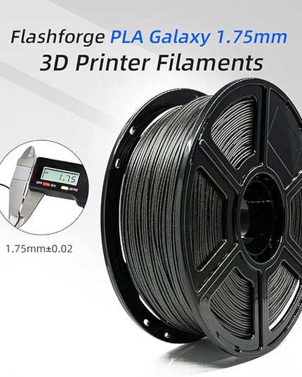 FLASHFORGE PLA Filament 1.75mm Galaxy Matte Black, 3D Printer Filament with Silver Glitter 1kg (2.2lbs) Spool, Dimensional Accuracy +/- 0.02mm, Shimmering 3D Printing Filament for Unique Finish